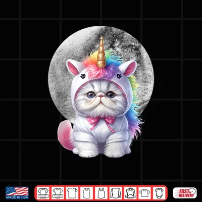Design Butterfly Unicorn Persian Cat With Full Moon Shirt