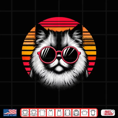 Design Chinchilla Persian Cat Retro Vintage Sunset Sunglasses 70s Shirt