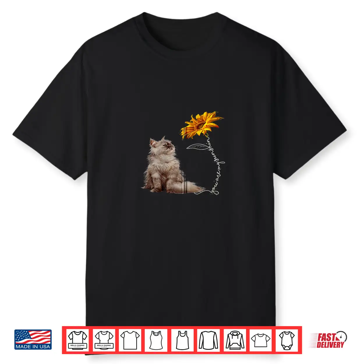 Furry Persian Cat Looking At The Sunflower Shirt