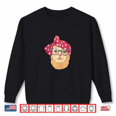 Sweatshirt Cute Persian Orange cat with Eyes Glasses Bow on right ear Shirt