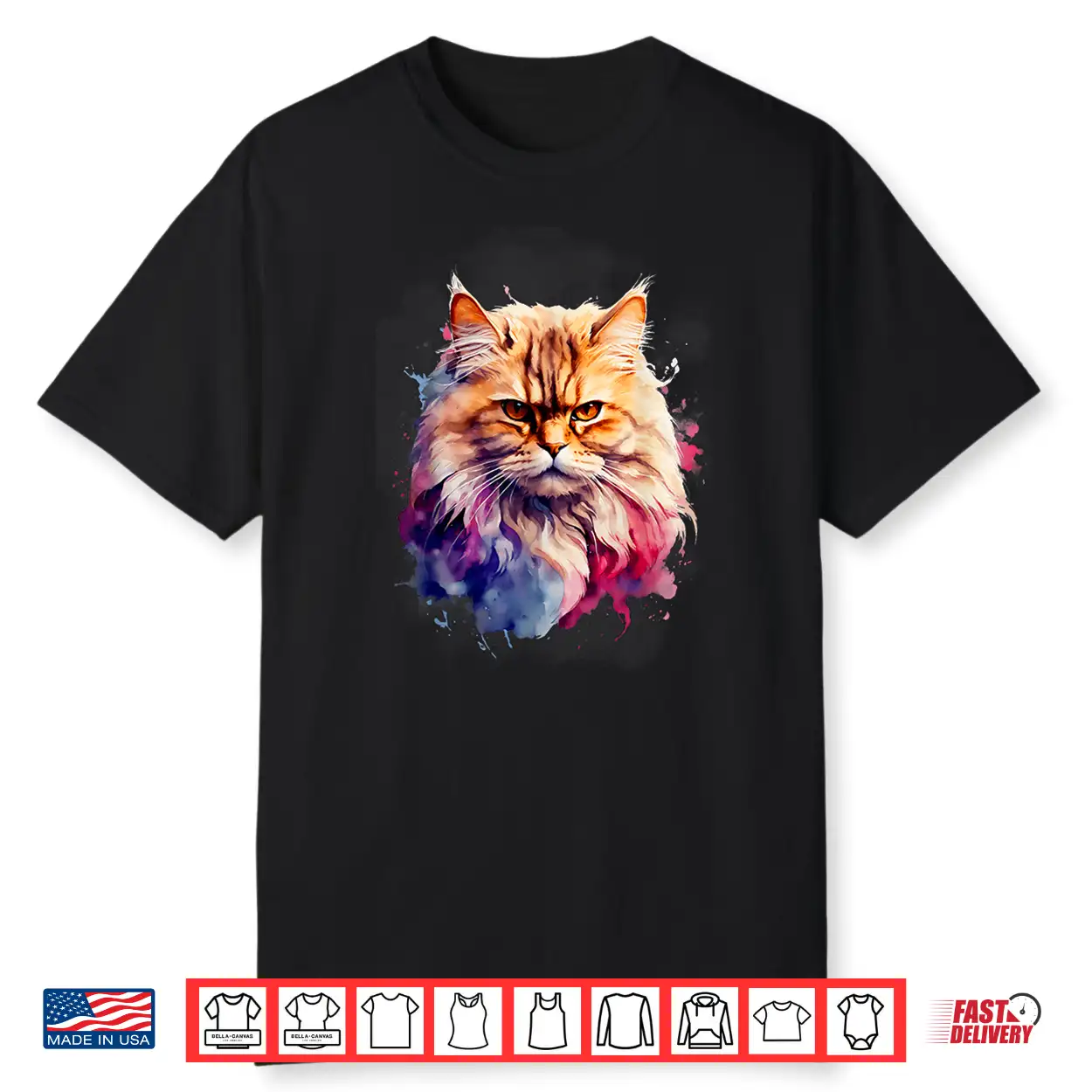 Persian Cat Watercolor Family Tee All Ages Cat Lovers Shirt