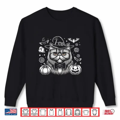 Sweatshirt Persian Cat Witch Hat Halloween Shirt