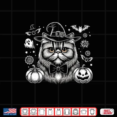 Design Persian Cat Witch Hat Halloween Shirt