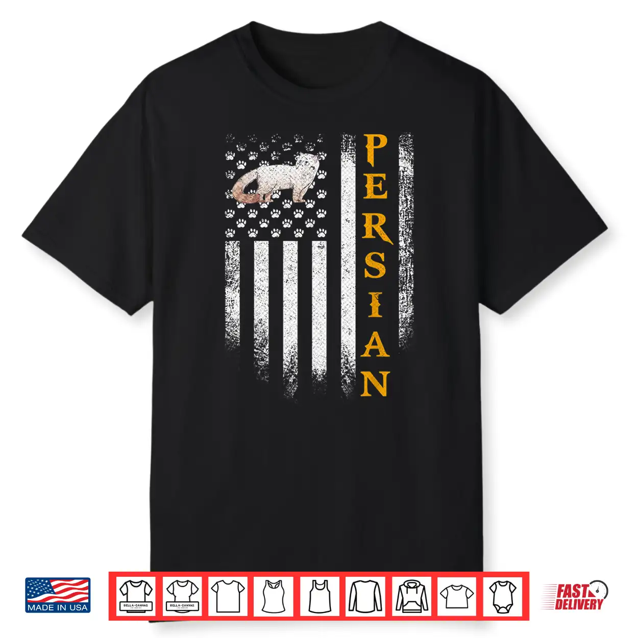 Vintage Usa American Flag Persian Cat Funny Kitties Lover Shirt