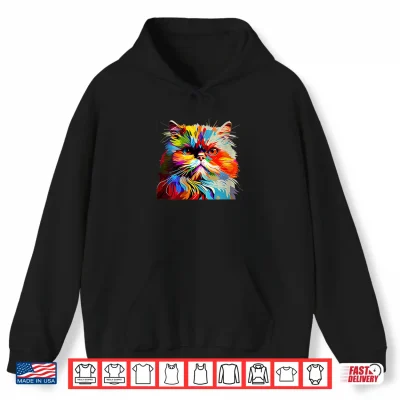 Hoodie Womens Persian Cat Lovers Colorful Pop Art Persian Cat Shirt