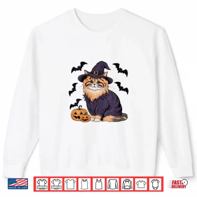 Sweatshirt Womens Pumpkin Bat Witch Costume Persian Cat Halloween Shirt