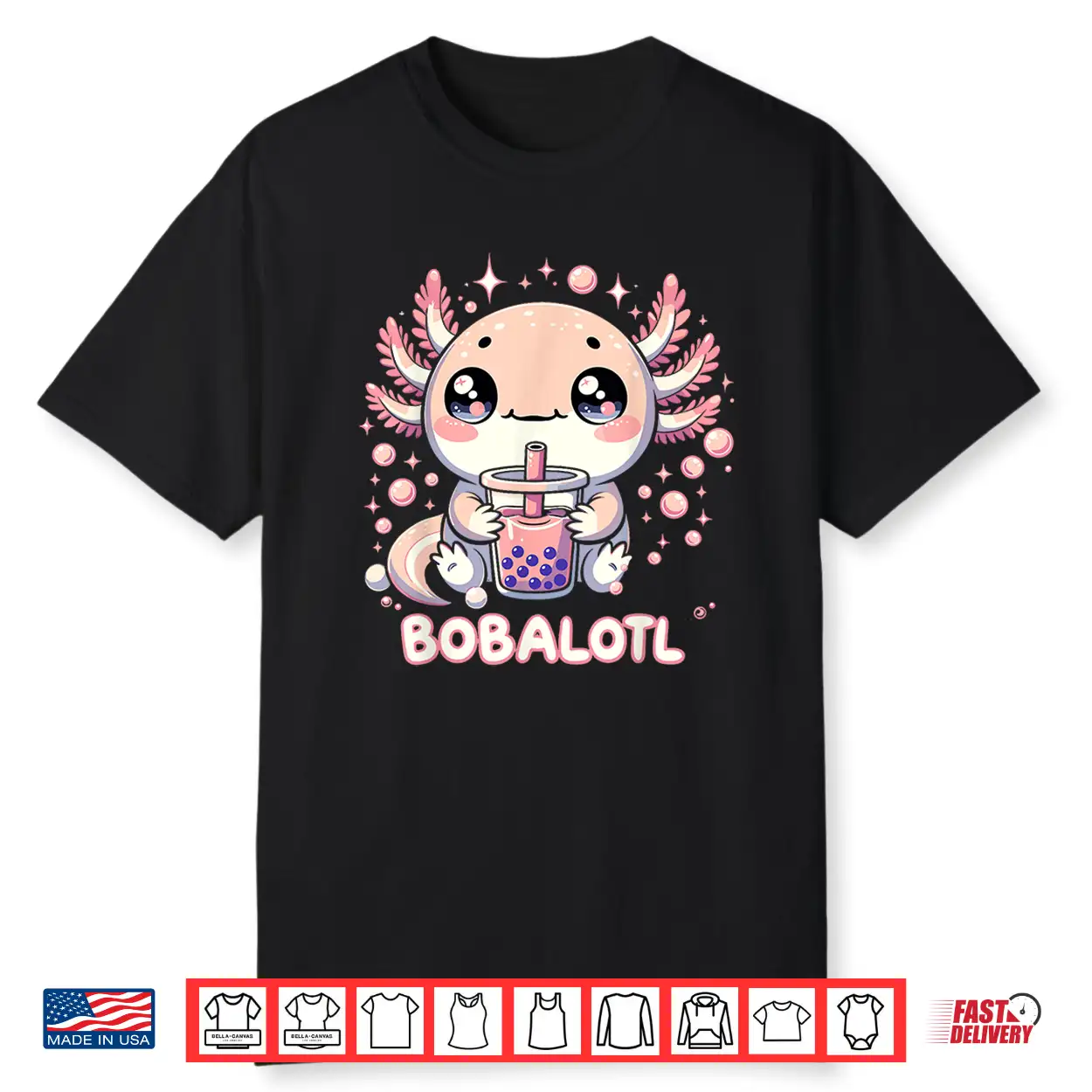 Axolotl Boba Tea Kawaii Anime Cute Kids Teen Girls Shirt