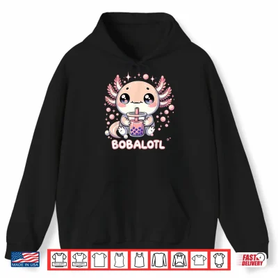 Hoodie Axolotl Boba Tea Kawaii Anime Cute Kids Teen Girls Shirt