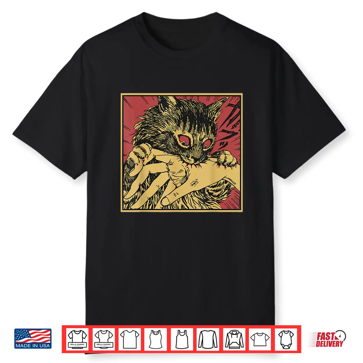 Cat Bite Horror Anime Creepy Crazy Cat Japanese Shirt