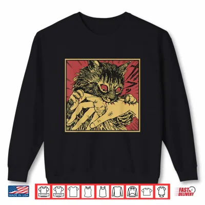 Sweatshirt Cat Bite Horror Anime Creepy Crazy Cat Japanese Shirt