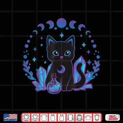 Design Black Witchy Cat Crystals Gothic Women Kawaii Pastel Goth Shirt