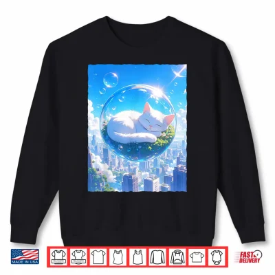 Sweatshirt Frutiger Aero Kawaii Sleeping Cat in Bubble Aesthetic Shirt