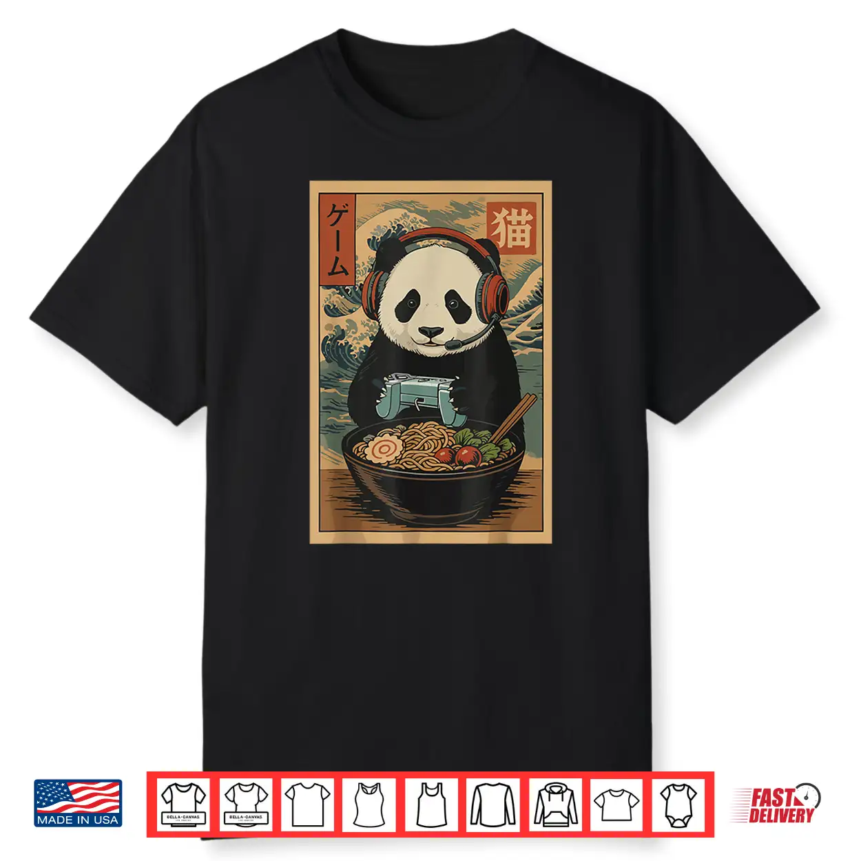 Kawaii Japanese Ramen Panda Retro Gaming Shirts For Men Shirt