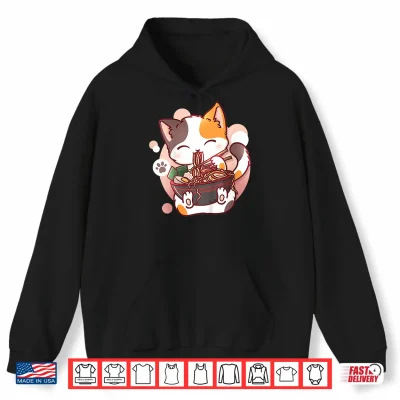 Hoodie Kids Ramen Cat Anime Bowl Kawaii Neko Japanese Shirt
