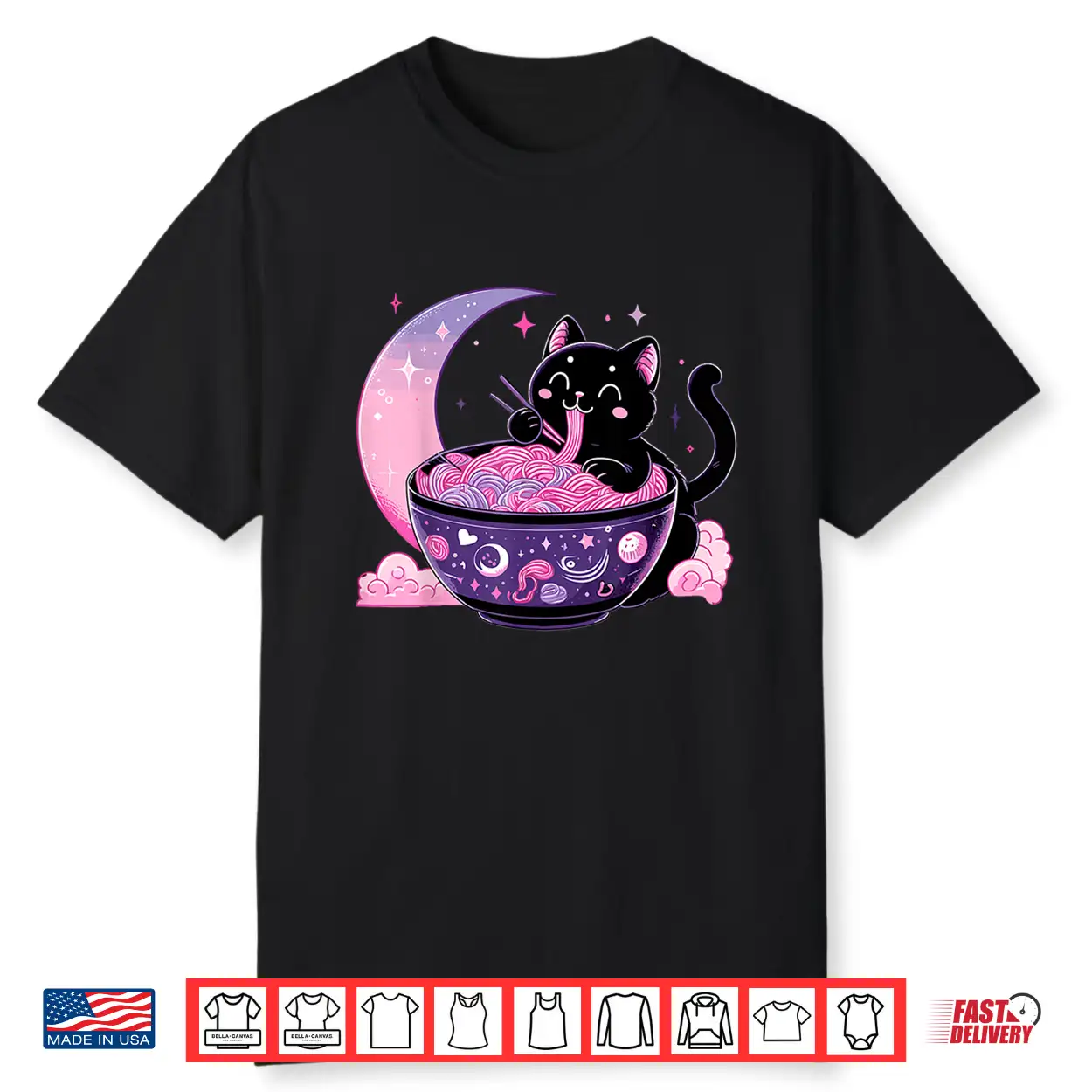 Pastel Goth Aesthetic Kawaii Cat Eating Ramen Noodles Shirt