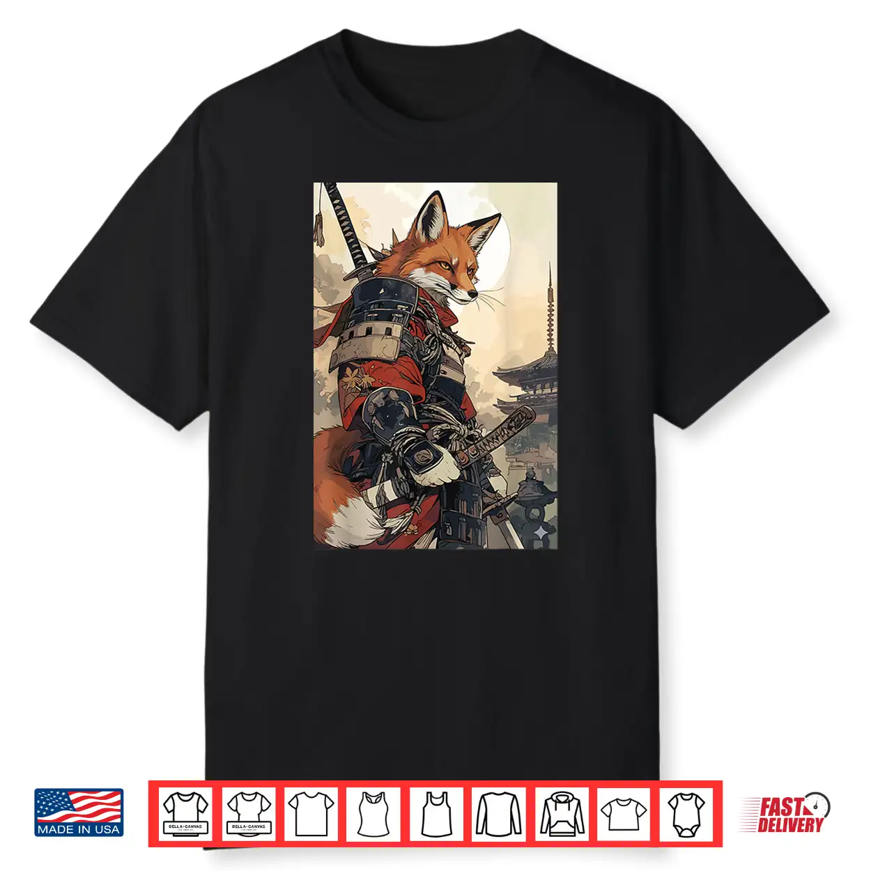 Samurai Fox Shirts For Women Men Vintage Graphic Japanese Shirt