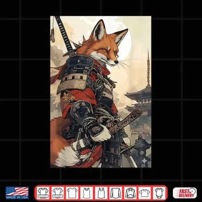 Design Samurai Fox Shirts for Women Men Vintage Graphic Japanese Shirt
