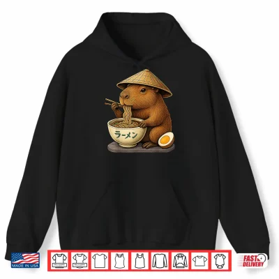 Hoodie Capybara Eating Japanese Ramen Kawaii Anime tee Funny Kids Shirt