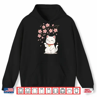 Hoodie Cat Cherry Blossom Japan Anime Men Women Kids Shirt