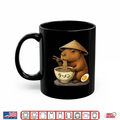 Mug Capybara Eating Japanese Ramen Kawaii Anime tee Funny Kids Shirt