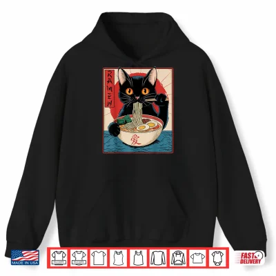 Hoodie Funny Cat Eating Ramen Japanese Kawaii Anime Gifts Shirt
