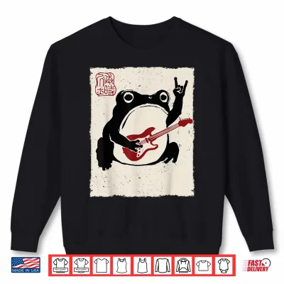 Sweatshirt Grumpy Frog Funny Guitar Rock Music Anime Japanese Shirt