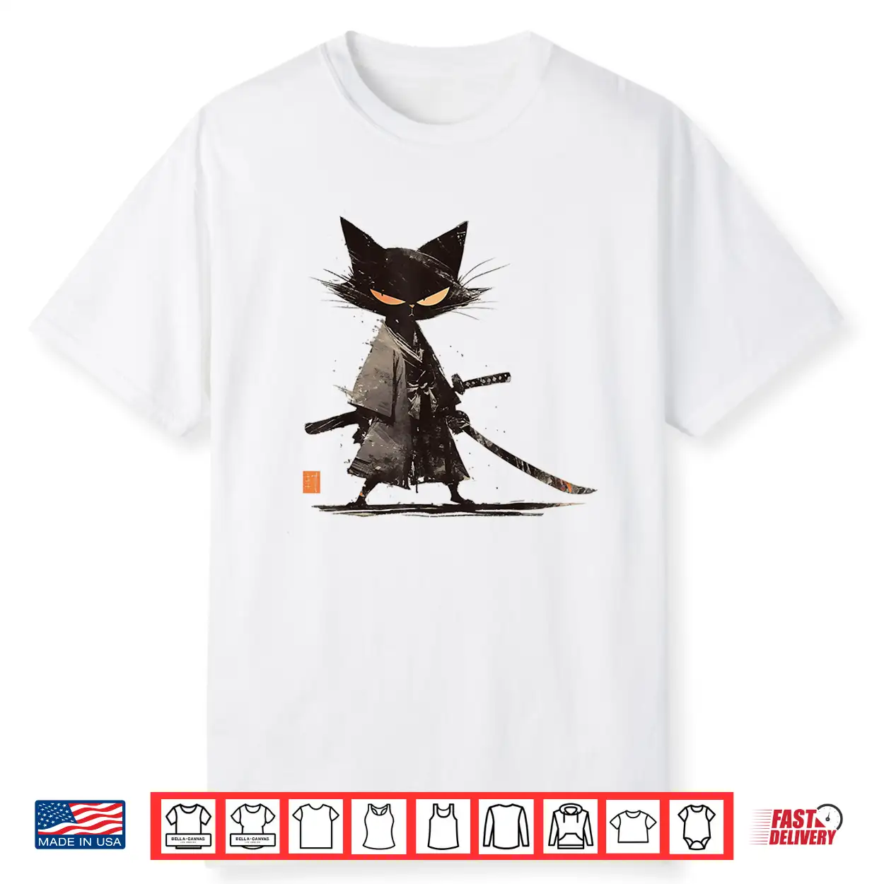 Japanese Art Cat Ninja Ukiyo E Anime Style Samurai Cat Shirt