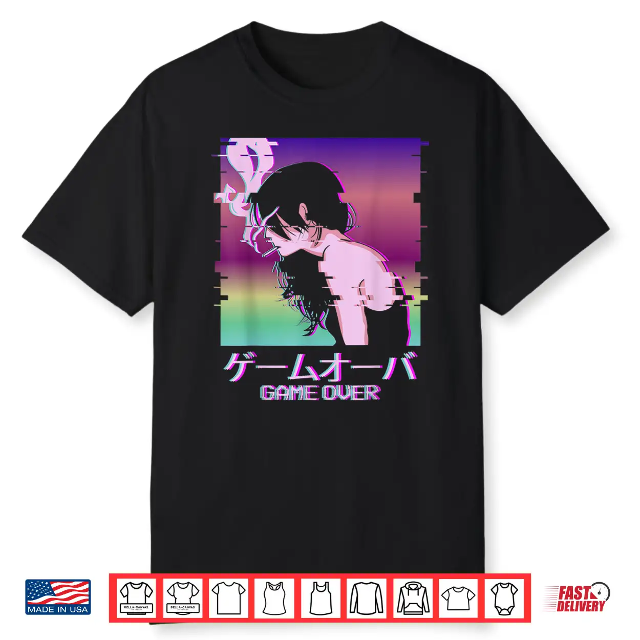 Japanese Vaporwave Sad Anime Girl Game Over Aesthetic Shirt