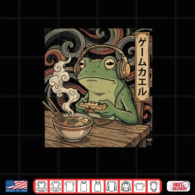 Design Japanese Gamer Frog Art Men Women Boys Ramen Gaming Shirt