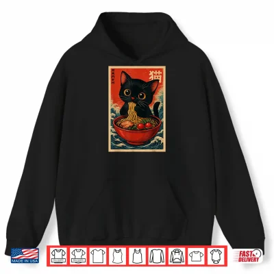 Hoodie Kawaii Anime Cat Ramen Japanese Graphic Tees Men Women Teens Shirt