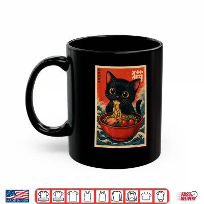 Mug Kawaii Anime Cat Ramen Japanese Graphic Tees Men Women Teens Shirt