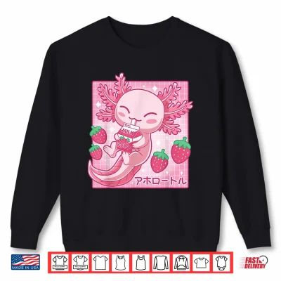 Sweatshirt Kawaii Axolotl Strawberry Milk Shake Carton Japanese Anime Shirt