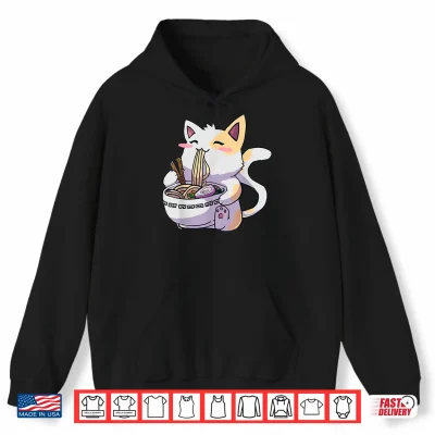 Hoodie Ramen Shirt Cat Tshirt Kawaii Anime Tee Japanese Gift