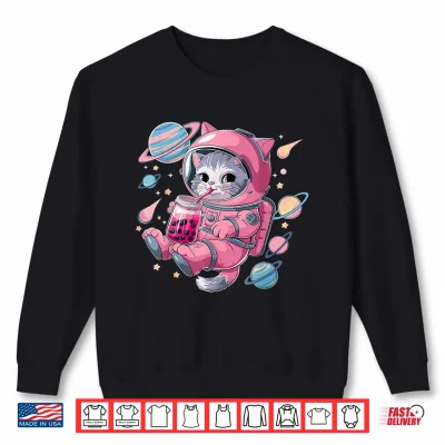 Sweatshirt Kawaii Cat Bubble Boba Tea Space Astronaut Anime Girls Shirt