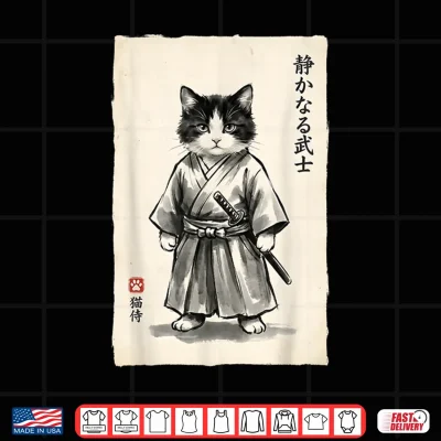 Design Samurai Cat Warrior Kawaii Anime Japanese Art Cat Samurai Shirt