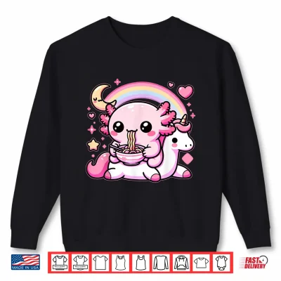 Sweatshirt Anime Kawaii Axolotl Eating Ramen Noodles Kids Teen Girl Boy Shirt