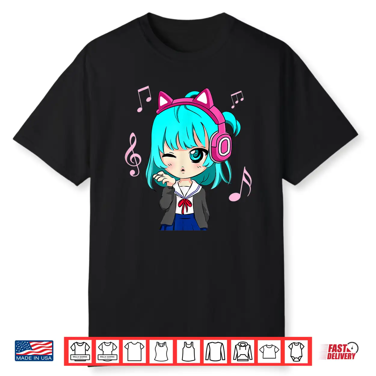 Anime And Music Girl For Teen Chibi Graphic Anime Girl Shirt