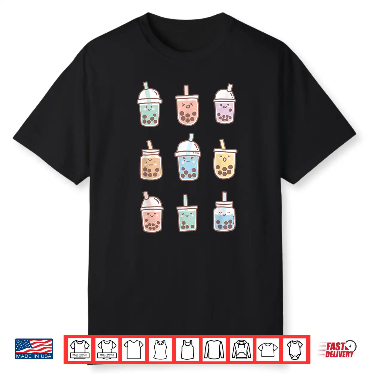 Cute Kawaii Boba Anime Bubble Tea Pastel Shirt