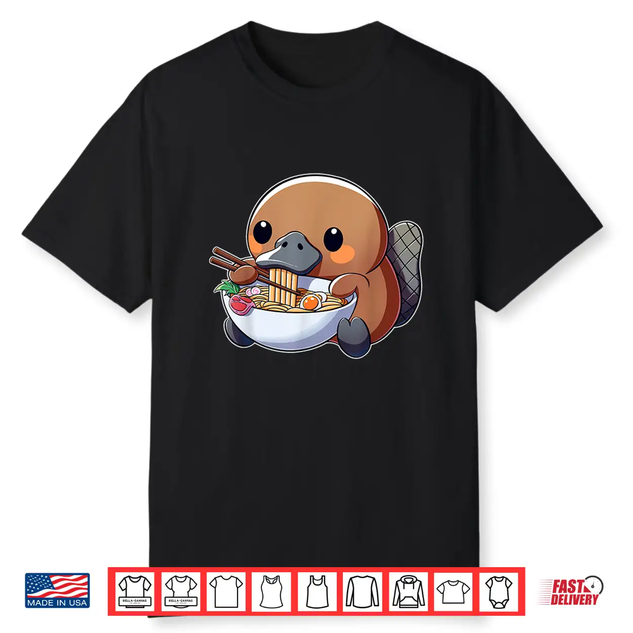 Cute Platypus Ramen Anime Kawaii Japanese Eating Noodle Kids Shirt