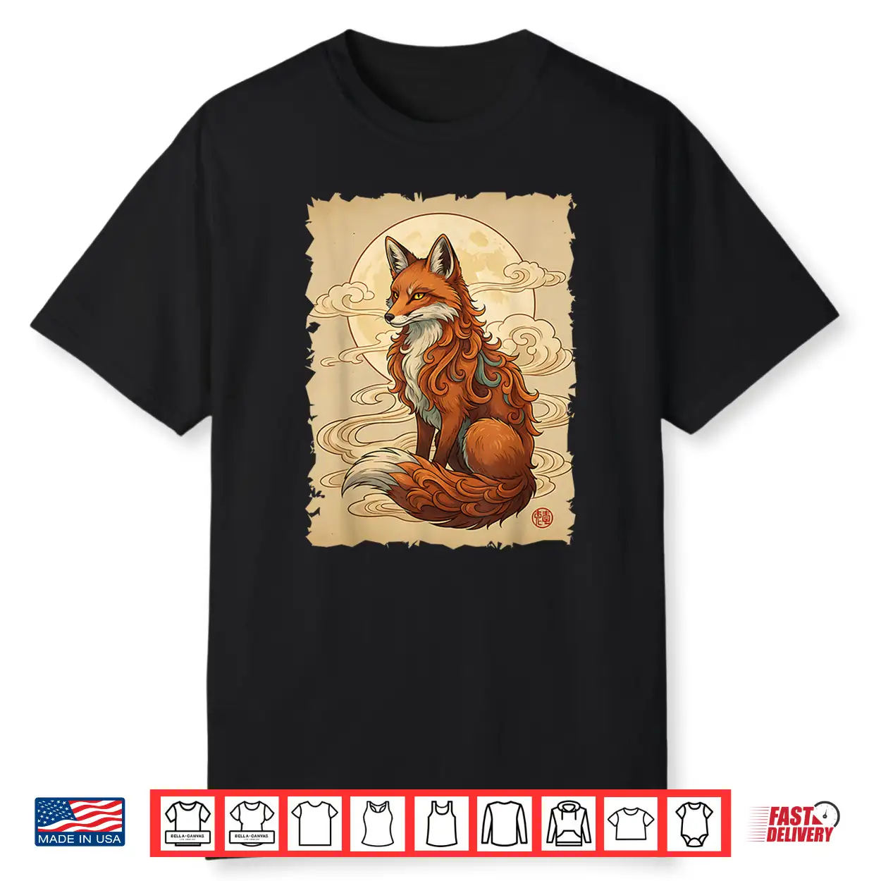 Fox Japanese Art Kitsune Style Kawaii Anime Traditional Fox Shirt