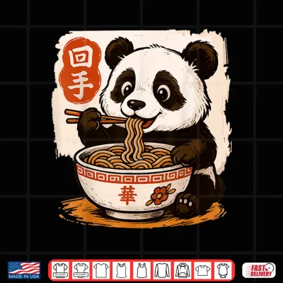 Design Anime Panda Eating Ramen Japanese Japan Shirt