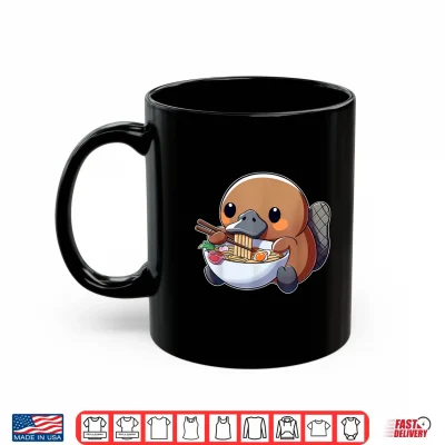 Mug Cute Platypus Ramen Anime Kawaii Japanese Eating Noodle Kids Shirt