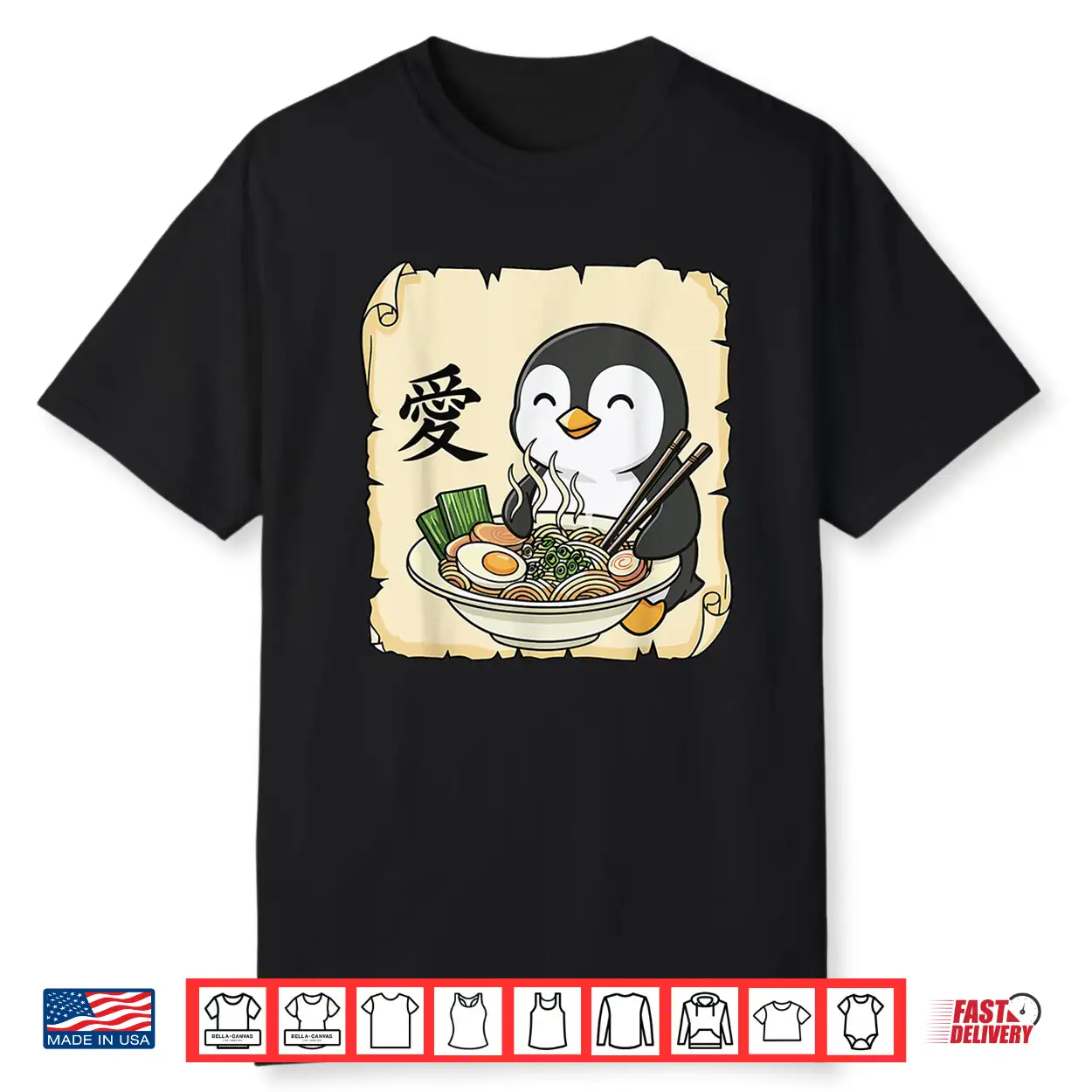 Funny Penguin Ramen Kawaii Anime Japanese Graphic Women Men Shirt