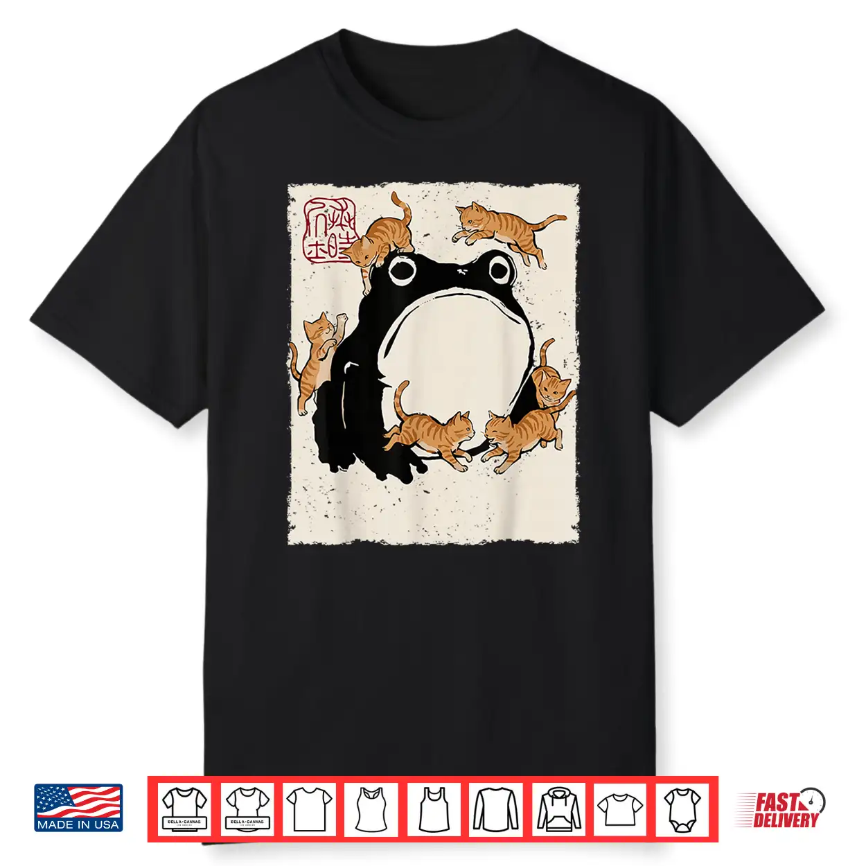 Grumpy Frog Funny Cats Playing Cat Mom Anime Japanese Shirt