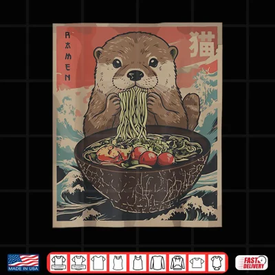 Design Funny Otter Ramen Kawaii Anime Japanese Graphic Women Men Shirt
