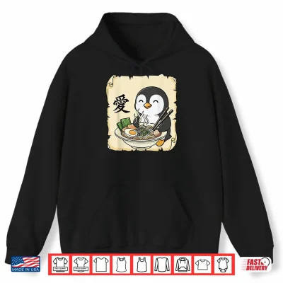 Hoodie Funny Penguin Ramen Kawaii Anime Japanese Graphic Women Men Shirt