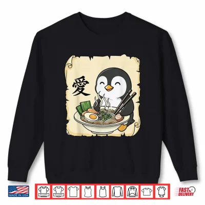 Sweatshirt Funny Penguin Ramen Kawaii Anime Japanese Graphic Women Men Shirt