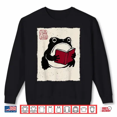 Sweatshirt Grumpy Frog Funny Book Lover Librarian Anime Japanese Shirt