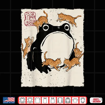 Design Grumpy Frog Funny Cats Playing Cat Mom Anime Japanese Shirt