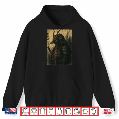 Hoodie Japanese Vintage Samurai Crow Anime Warrior Fighter Ukiyo e Shirt